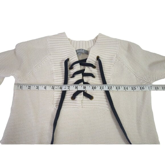 Marled Cropped Sweater Womens XS White Nautical Beachy Coastal Cotton - Picture 7 of 8